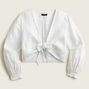 Jcrew White Tie-Front cropped top linen blend